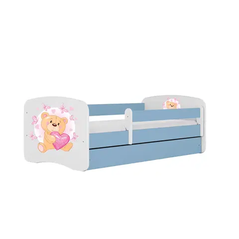 Dětské postýlky Kocot kids Dětská postel Babydreams medvídek s motýlky modrá, varianta 80x180, bez šuplíků, s matrací