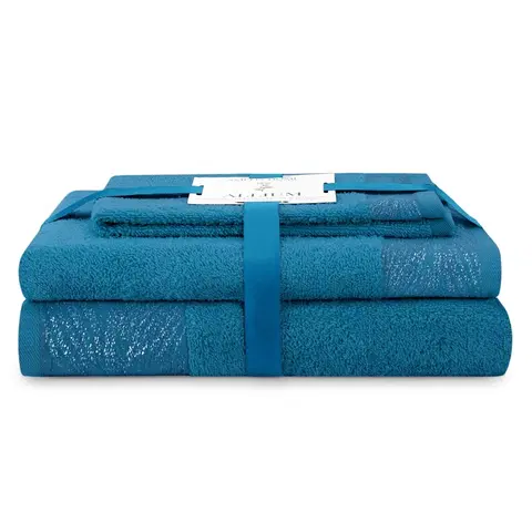 Ručníky AmeliaHome Sada 3 ks ručníků ALLIUM klasický styl modrá, velikost 30x50+50x90+70x130