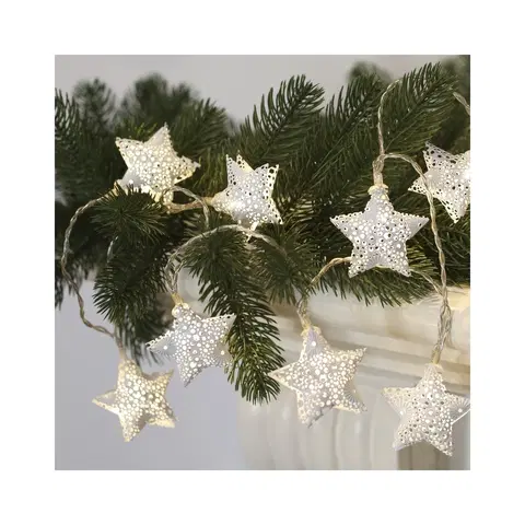 Vánoční dekorace Solight Světelný LED řetěz s 10 kovovými hvězdami, 1 m, teplá bílá