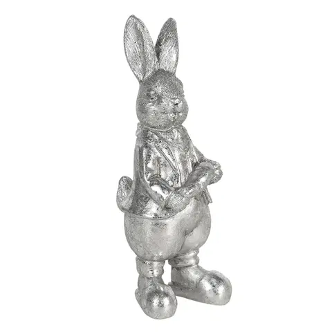 Velikonoční dekorace Stříbrná dekorace králíka s mrkví Métallique - 6*6*13 cm Clayre & Eef 6PR3096ZI