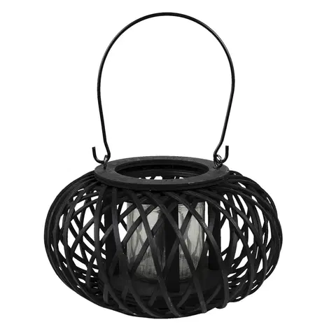Zahradní lampy Černá dřevěná závěsná lucerna Bamboo - Ø 23*12 cm Clayre & Eef 6RO0582