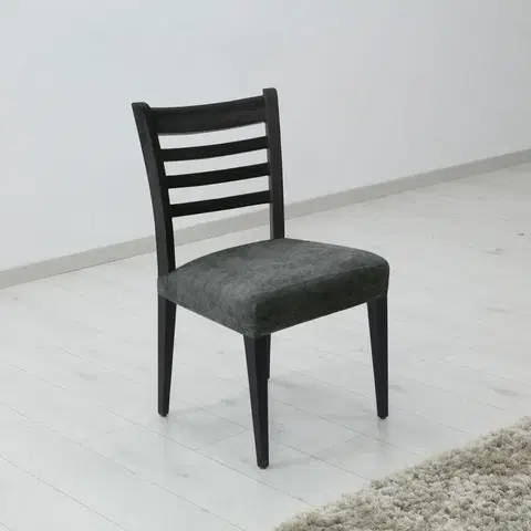 Židle Potah elastický na sedák židle, komplet 2 ks Estivella odolný proti skvrnám, tmavě šedá