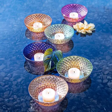 Květináče a truhlíky Plovoucí skleněné misky Natare s čajovými svíčkami, sada 6 ks