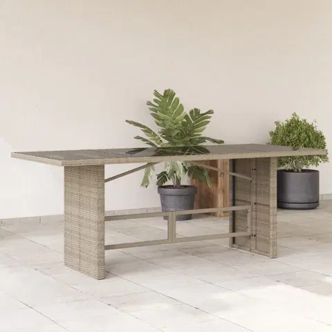 Zahradní stolky Zahradní stůl skleněná deska světle šedý 190x80x74 cm polyratan