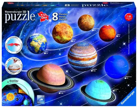 Hračky puzzle RAVENSBURGER - Planetární soustava; 522 dílků 3D
