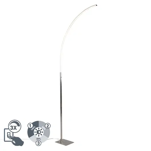 Stojaci lampy Moderní stojací ocelová lampa včetně LED a 3-stupňového stmívače - Stylová