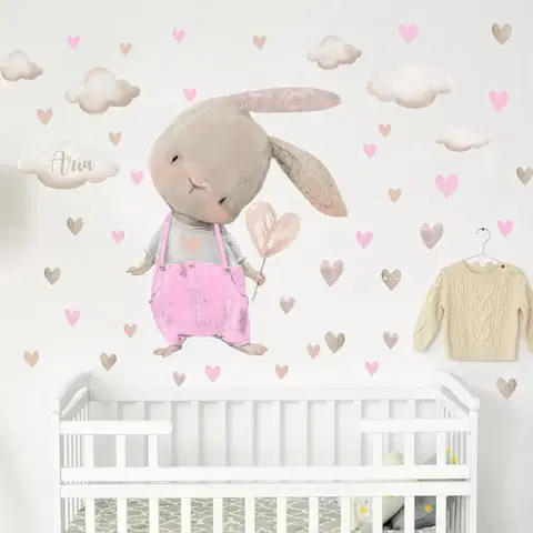 Samolepky na zeď Přelepitelná samolepka nad postýlku pro holčičku - Zajíček