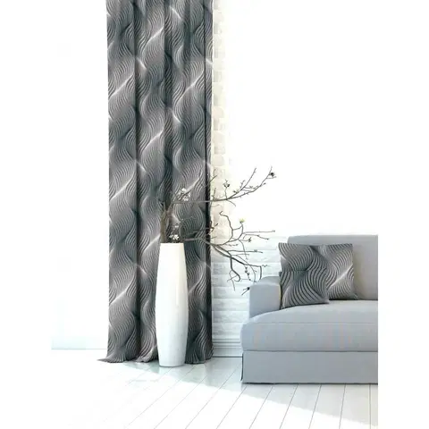 Závěsy Závěs dekorační nebo látka, OXY Waves, šedý, 150 cm 150 cm