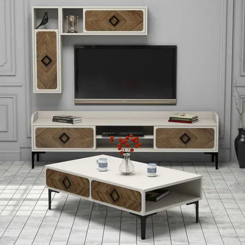 Obývací stěny a sestavy nábytku Set nábytku do obývacího pokoje SAMBA ořech krémový