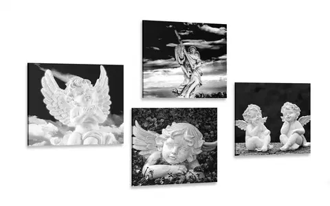 Sestavy obrazů Set obrazů andílky v černobílém provedení