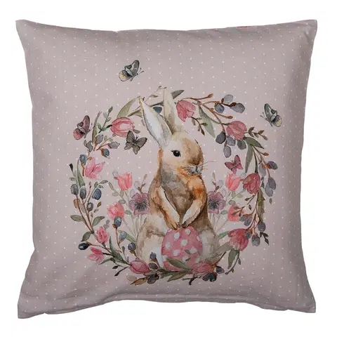 Dekorační polštáře Béžový bavlněný povlak na polštář s králíčkem Happy Bunny  - 40*40 cm Clayre & Eef HBU21