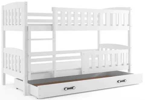 Dětské pokoje Expedo Patrová postel FLORENT 2 + úložný prostor + matrace + rošt ZDARMA, 90x200, bílý, bílá