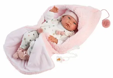 Hračky panenky LLORENS - 73886 NEW BORN DĚVČÁTKO- realistická panenka miminko s celovinylovým tělem - 40 c
