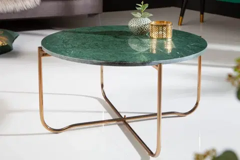 Designové a luxusní konferenční stolky Estila Art-deco kruhový konferenční stolek Noble zelené barvy z mramoru 62cm