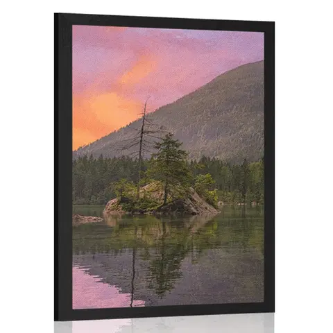 Příroda Plakát západ slunce nad horskou krajinou