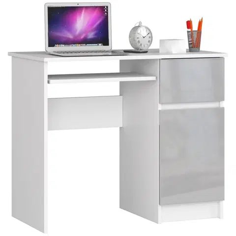 Psací stoly Ak furniture Psací stůl 90 cm Piksel bílý/šedý pravý