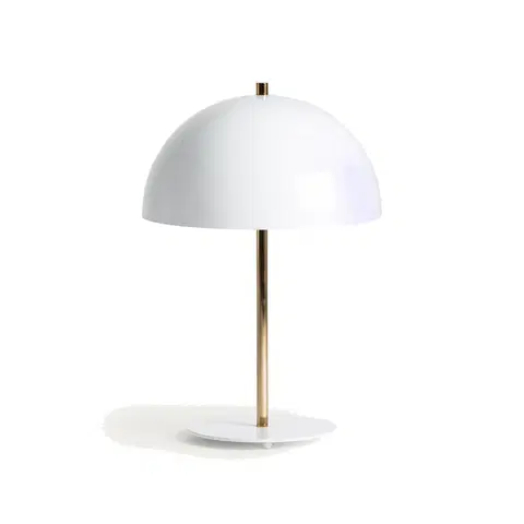 Designové a luxusní noční lampy do ložnice Estila Moderní art deco stolní lampa Ragazzia z kovu zlaté barvy s bílým polobloukovitým stínítkem 59cm