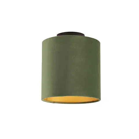Stropni svitidla Stropní lampa s velurovým odstínem zelená se zlatem 20 cm - černá Combi