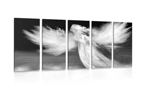Černobílé obrazy 5-dílný obraz podoba anděla v oblacích v černobílém provedení