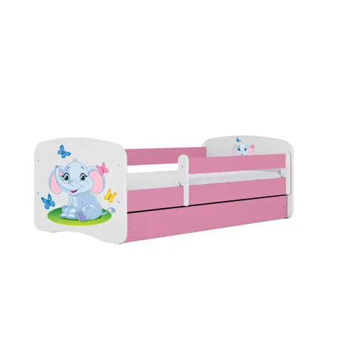 Dětské postýlky Kocot kids Dětská postel Babydreams slon s motýlky růžová, varianta 80x180, bez šuplíků, s matrací