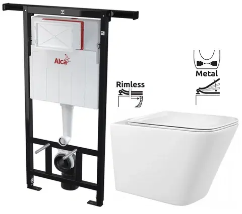 WC sedátka ALCADRAIN Jádromodul předstěnový instalační systém bez tlačítka + WC REA  Raul Rimless + SEDÁTKO AM102/1120 X RA1