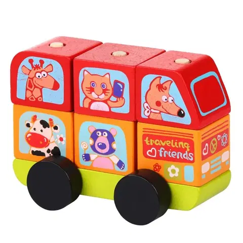 Hračky CUBIKA - Cubik 13197 Minibus šťastné zvířátka - dřevěná skládačka 7 dílů