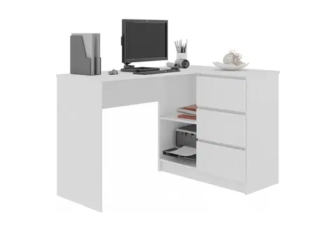 Kancelářské stoly Expedo Psací stůl KORDA B16 3SZ, 124,5x77x50, bílá, pravá