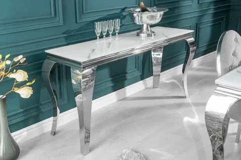 Toaletní stolky LuxD Designový konzolový stůl Rococo 145 cm stříbrný - mramor