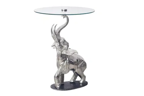 Luxusní a designové příruční stolky Estila Designový art deco stříbrný kulatý příruční stolek Balarama s podstavou ve tvaru slona 75 cm