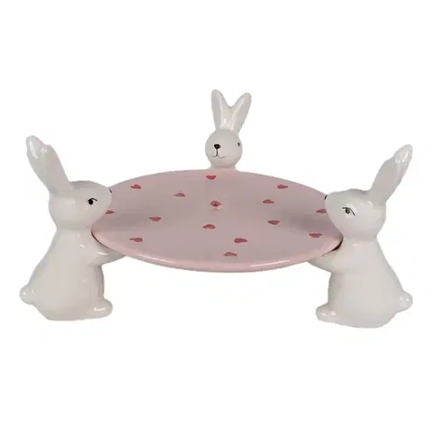 Podnosy a tácy Růžová keramická miska / podnos s králíčky a srdíčky - 24*23*12 cm  Clayre & Eef 6CE1693