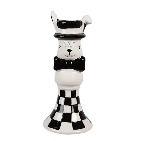Svícny Černobílý keramický svícen Black&White Bunny - Ø 7*17 cm Clayre & Eef 6CE1690