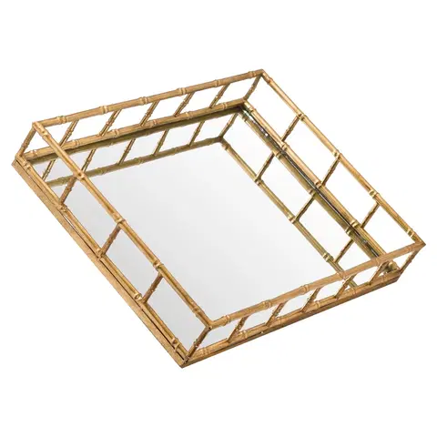 Designové a stylové mísy a tácky Estila Set dvou zrcadlových podnosů Trasulfa se zlatou kovovou konstrukcí 48cm