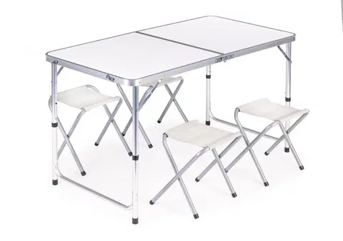 Zahradní nábytek Skládací cateringový stůl 119,5x60 cm bílý se 4 židlemi