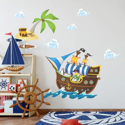 Samolepky na zeď Samolepky do dětského pokoje - Pirátská loď pro kluky