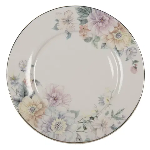 Talíře Porcelánový jídelní talířek s květinami Flowers - Ø 26*2 cm Clayre & Eef FLOFP