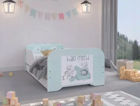 Dětské postele Úchvatná mentolová dětská postel s myškami 140 x 70 cm