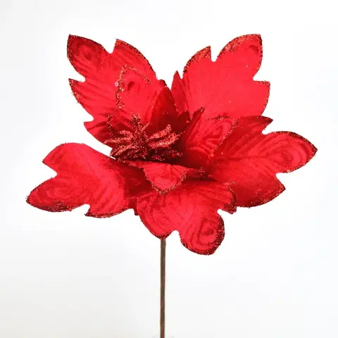 Vánoční dekorace Květ poinsettia červená zápich, pr. 30 cm