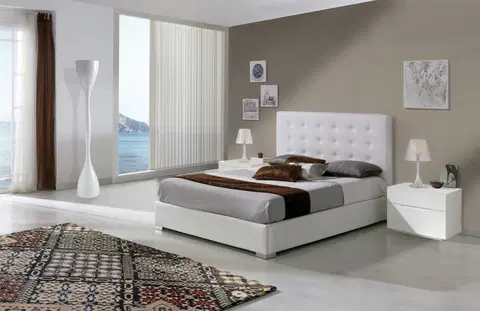 Luxusní a stylové postele Estila Kožená designová postel Eva s vysokým čelem s chesterfield prošíváním bílé barvy 90-180cm