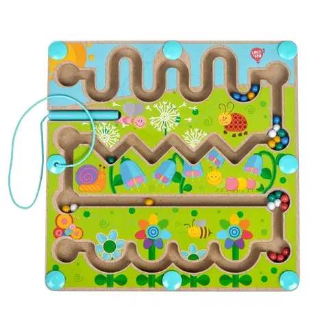 Hračky LUCY & LEO - 185 Květiny - dřevěný motorický labyrint s magnetickou tužkou