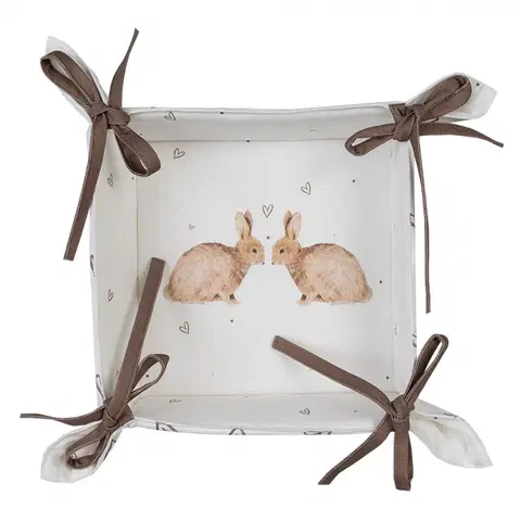 Chlebníky Bavlněný košík na pečivo s motivem králíčků Bunnies in Love - 35*35*8cm Clayre & Eef BSLC47