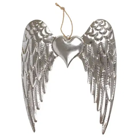 Vánoční dekorace Křídla se srdíčkem, kovová dekorace na zavěšení, barva stříbrná