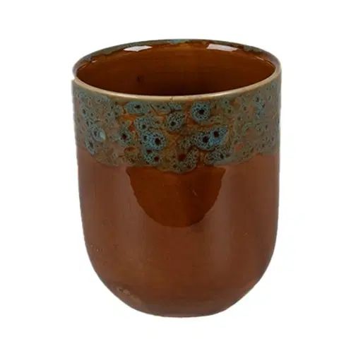 Hrnky a šálky Hnědomodrý keramický kalíšek na čaj - ∅ 7*8 cm / 0,15L Clayre & Eef 6CEMU0137