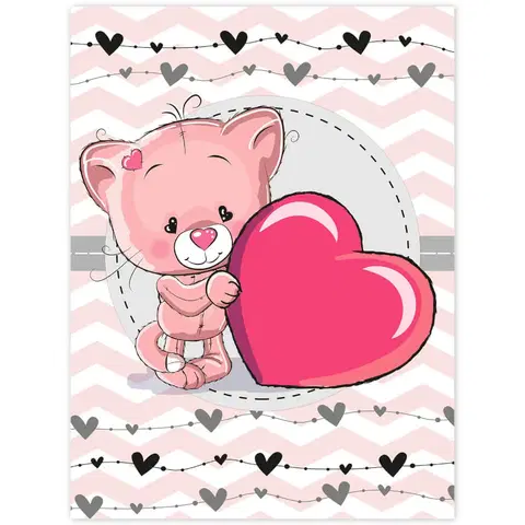 Obrazy do dětského pokoje Obraz růžové kočičky se srdíčkem