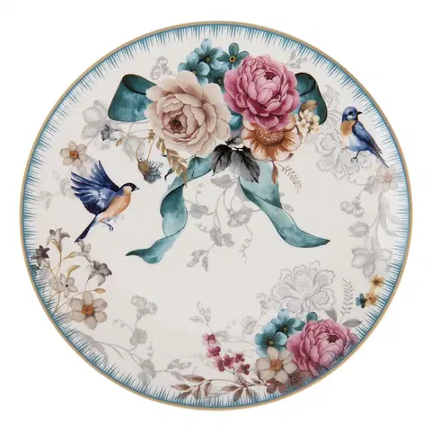 Talíře Dezertní talířek  s motivem květin a ptáčka Pivoine - Ø 20*2 cm Clayre & Eef PIRDP