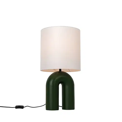 Stolni lampy Designová stolní lampa zelená s bílým lněným stínidlem - Lotti