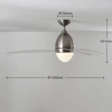 Stropní ventilátory se světlem Lindby Stropní ventilátor Piara, osvětlení, čirý