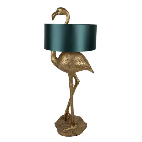Lampy Zlatá stojací lampa Flamingo se zeleným stínidlem - 55*40*142 cm E27/max 1*60W Clayre & Eef 5LMC0021