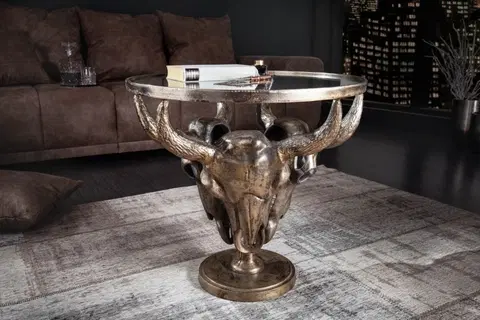 Designové a luxusní konferenční stolky Estila Industriální konferenční stolek s motivem býčích hlav bronzový 56cm