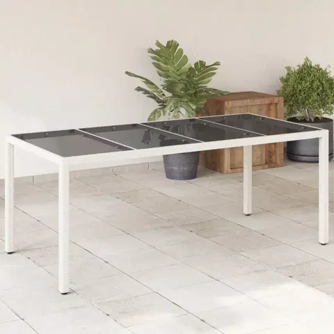 Zahradní stolky Zahradní stůl se skleněnou deskou bílý 190x90x75 cm polyratan