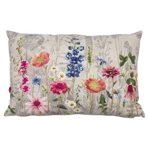 Dekorační polštáře Béžový polštář rozkvetlá louka Flowers Poppy s výšivkou - 40*60*15cm Mars & More RBRS4060